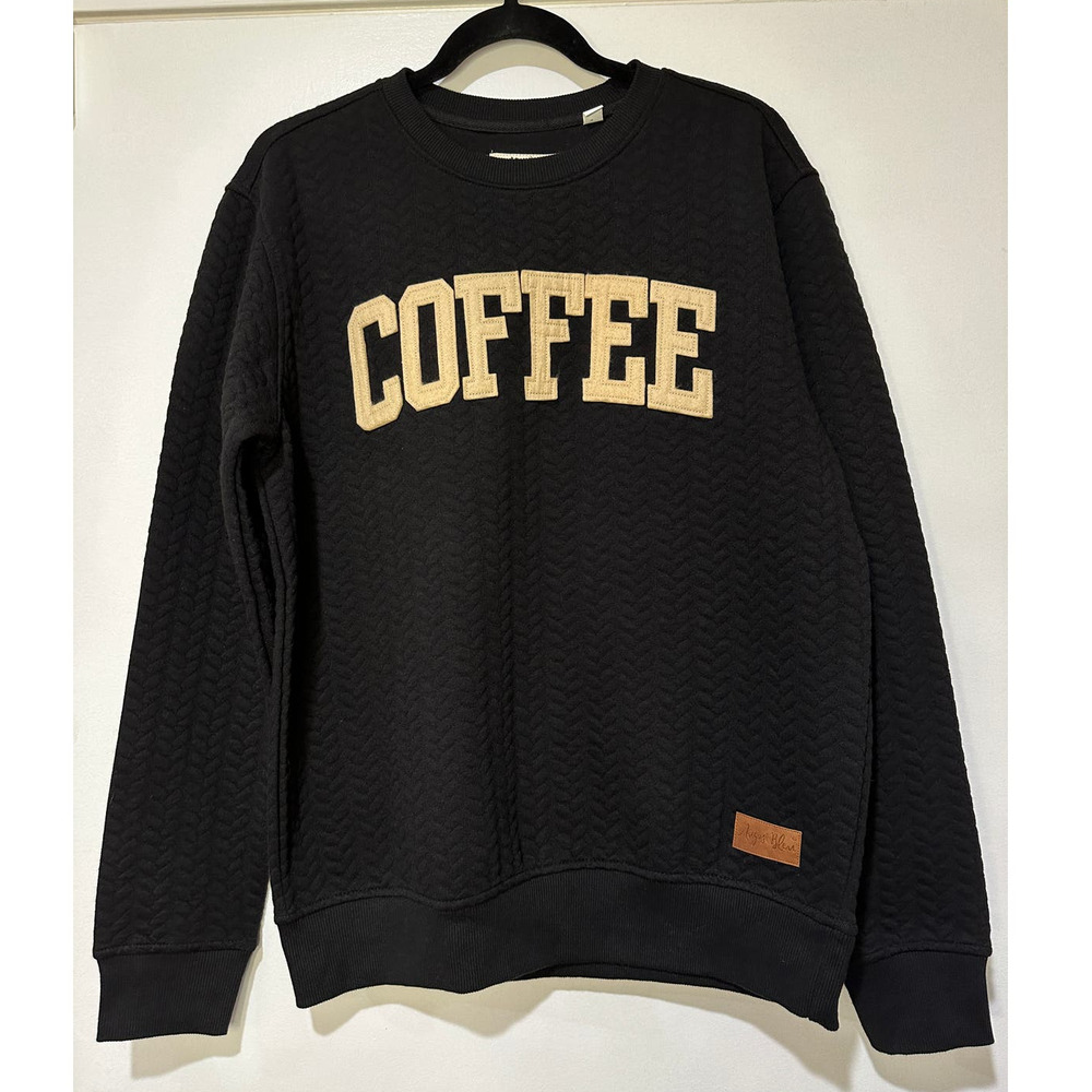 August Bleu Coffee Black Quilted Pullover Sweatshirt Size Medium EUC